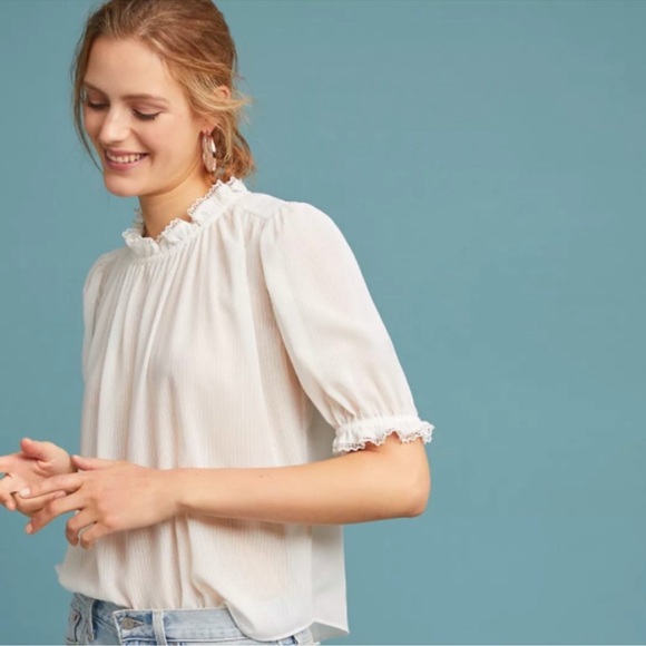 Anthropologie Tops - NWOT Current Air Anthropologie Airy Sheer Ruffles Puff Sleeve Blouse medium